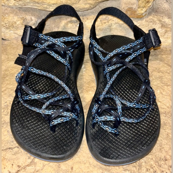 CHACO Blue Black Hollow Eclipse 3 Strap Toe Loop Sport ZX/3 Sandals W’s 5 - Picture 2 of 6